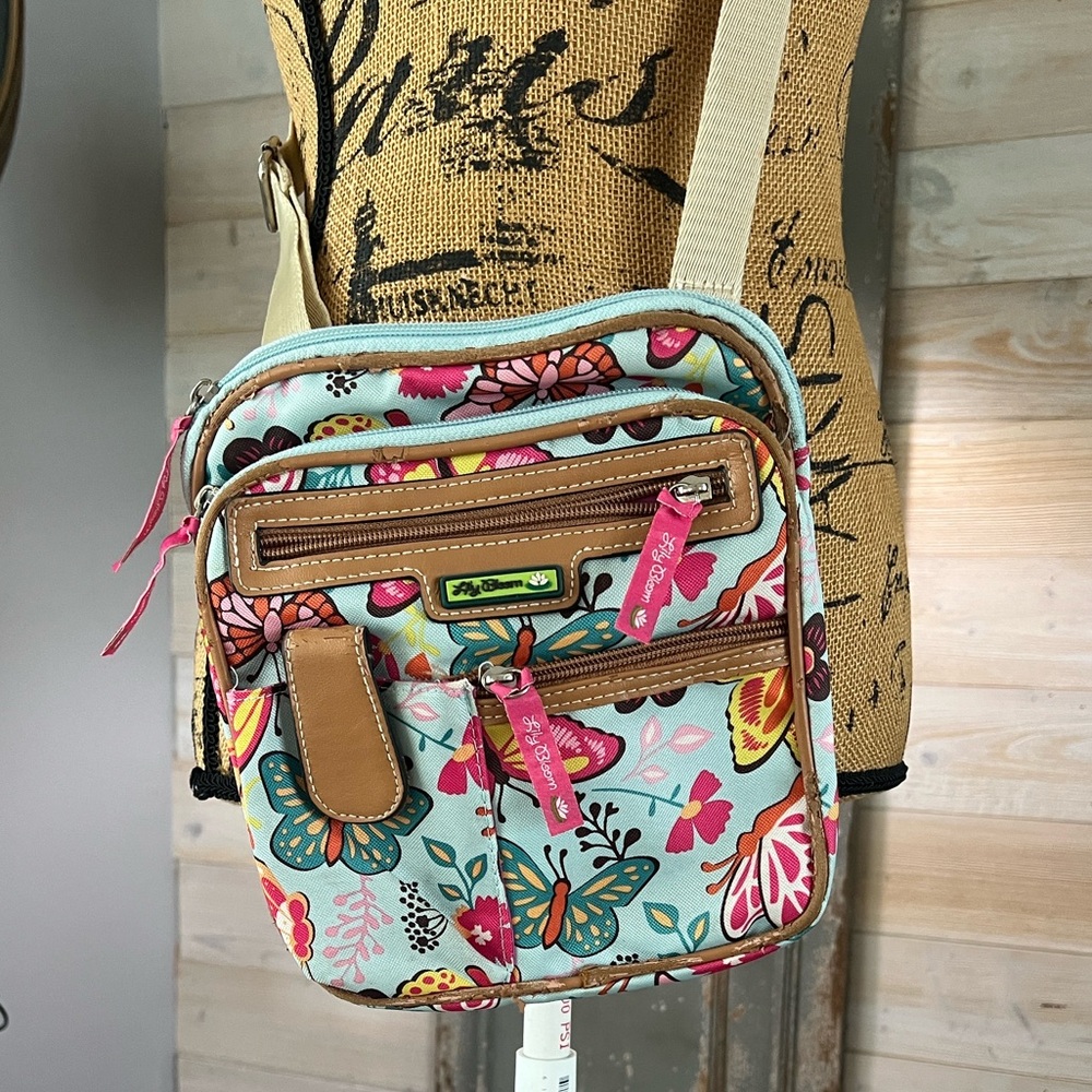 Lily Bloom Mint Floral Crossbody with Tan Trim